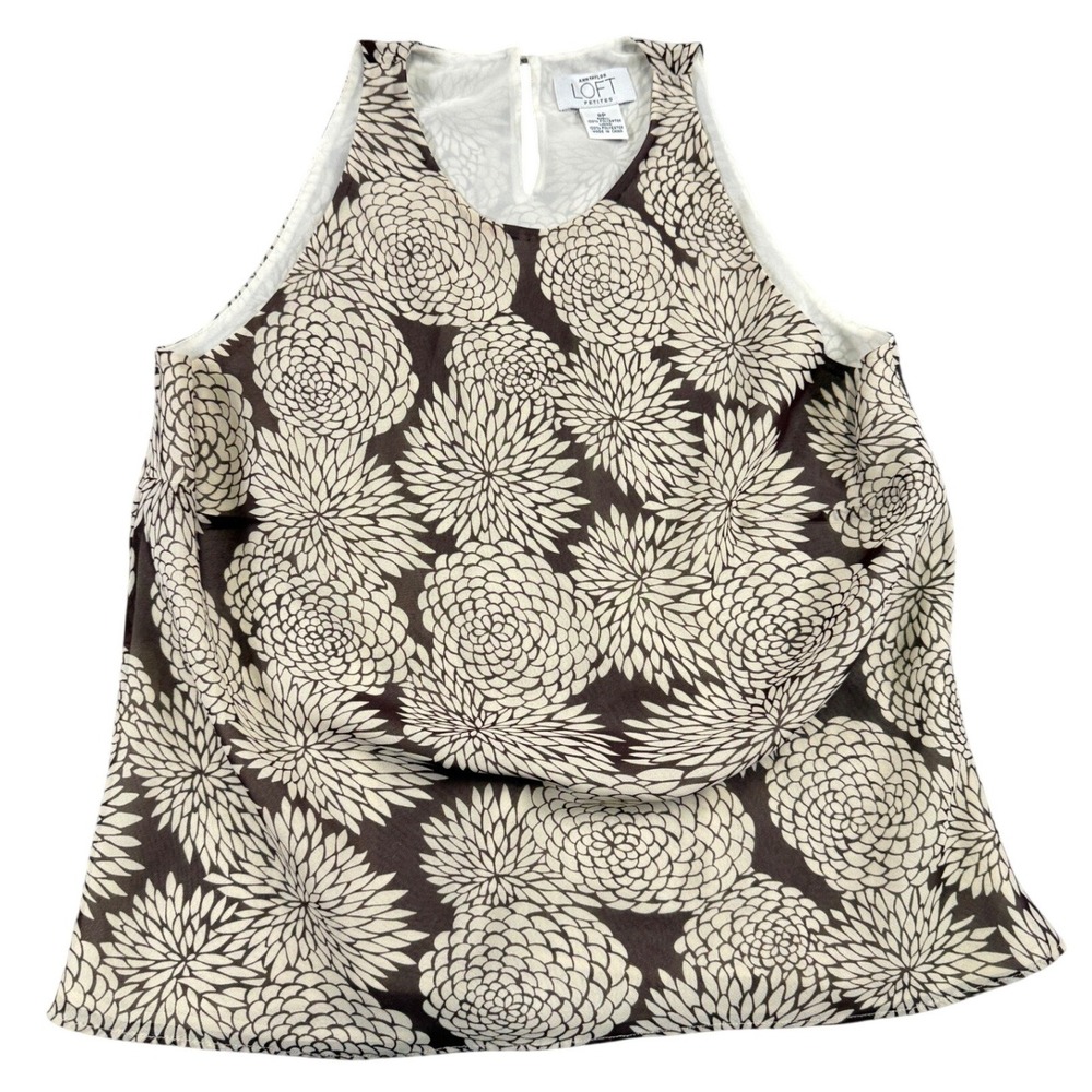 Ann Taylor Loft Petites Brown Cream Floral Sleeveless Blouse Size 8P Keyhole